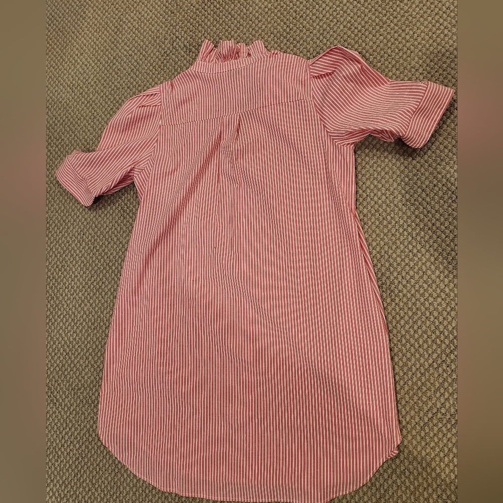 Adrienne Pink and White Striped Ruffle-Collar Button Shirt Dress Size 1X - Picture 4 of 4
